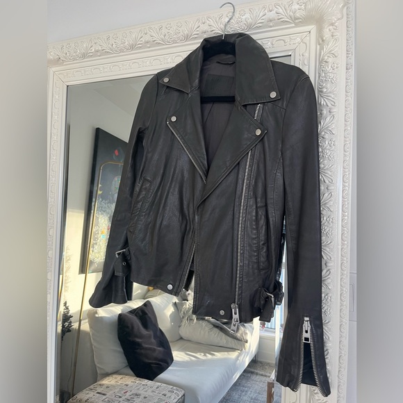 AllSaints Grey Leather Jacket - Picture 2 of 6
